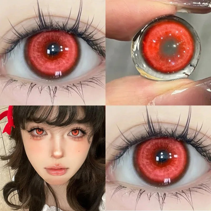Lentes de Contacto Koi Red rojo intenso con efecto muñeca, vista adicional del lente