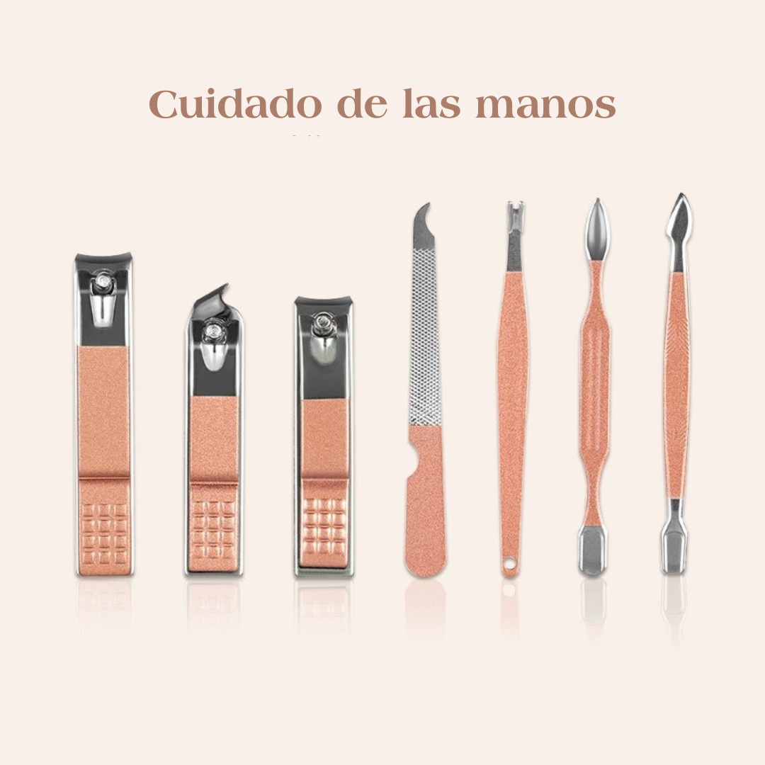 Set de Herramientas Rosado para Manicura y Pedicura en Acero Inoxidable