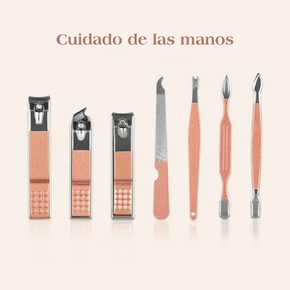 Set de Herramientas Rosado para Manicura y Pedicura en Acero Inoxidable