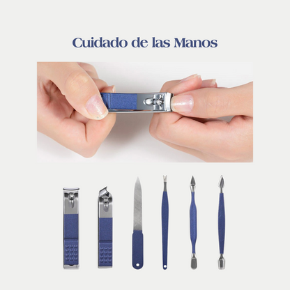 Set de Herramientas Azul para Manicura y Pedicura en Acero Inoxidable