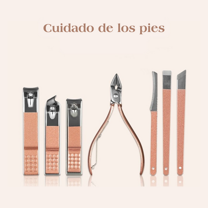 Set de Herramientas Rosado para Manicura y Pedicura en Acero Inoxidable