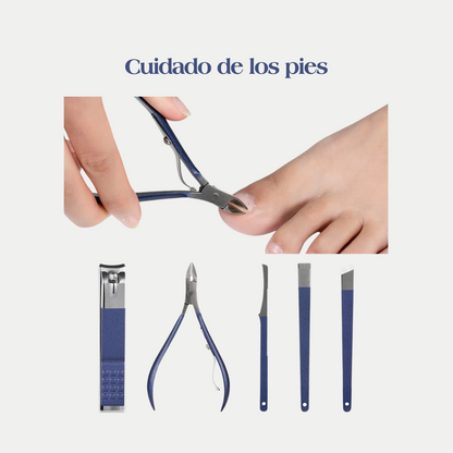 Set de Herramientas Azul para Manicura y Pedicura en Acero Inoxidable