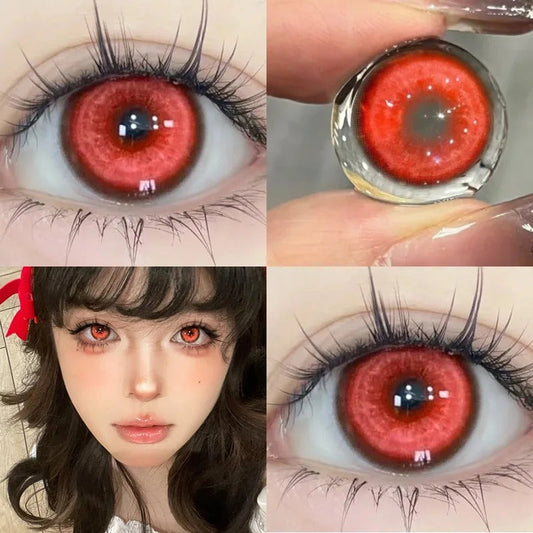 Lentes de Contacto Koi Red rojo intenso con efecto muñeca, vista adicional del lente