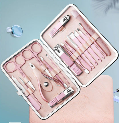 Set de Herramientas Rosado para Manicura y Pedicura en Acero Inoxidable