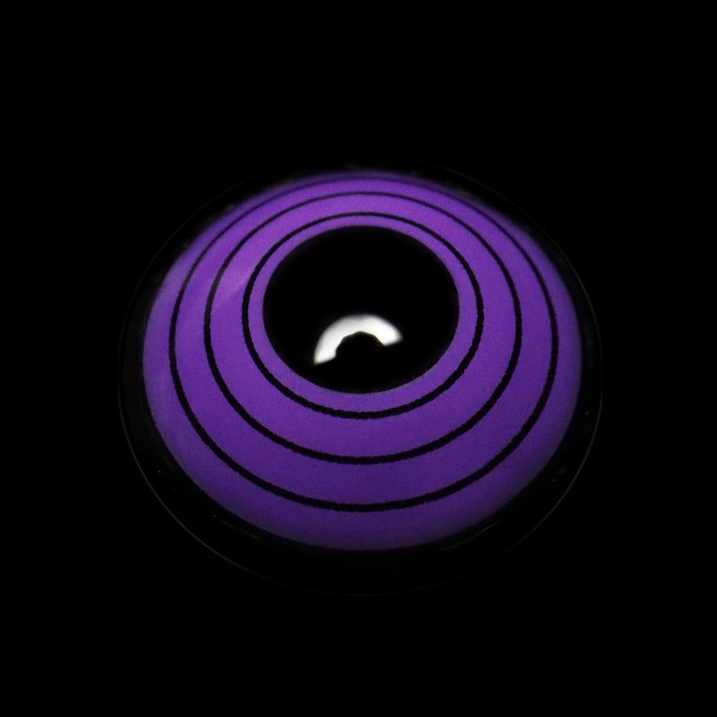Lentes de Contacto Rinnegan, vista del lente morado con anillos concéntricos negros