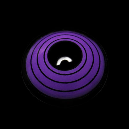 Lentes de Contacto Rinnegan, vista del lente morado con anillos concéntricos negros