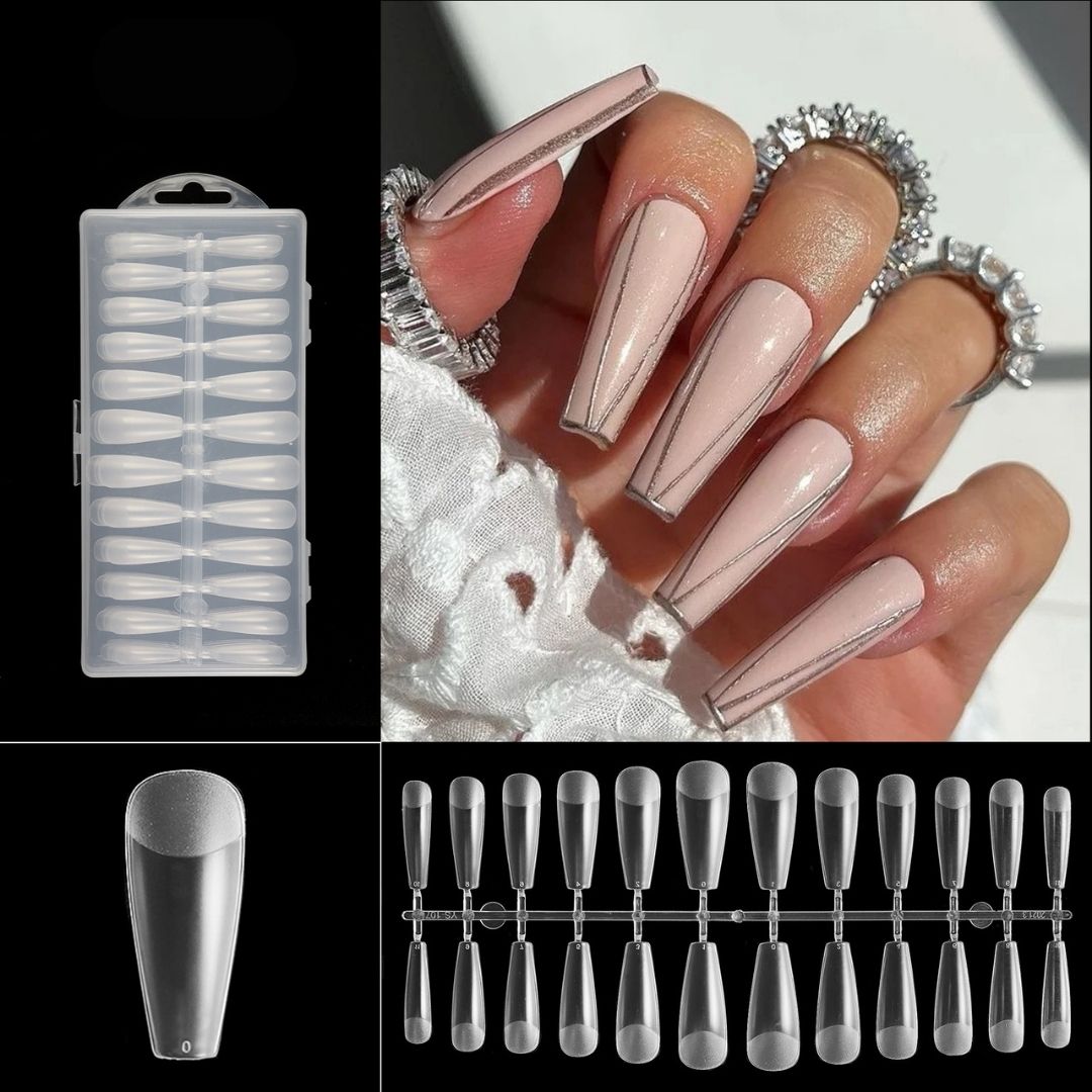 Set X 240 Uñas Press On transparentes Ballerina / Coffin Larga